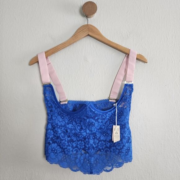 NEW We Are Hah x Free People Bust A Move True Blue Lace Bustier Top - Picture 1 of 13